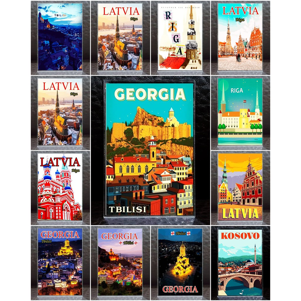 แม่เหล็กติดตู้เย็น อะครีลิค จอร์เจีย ลัตเวีย 2×3 นิ้ว Acrylic Fridge Magnet Georgia Kosovo Latvia AA