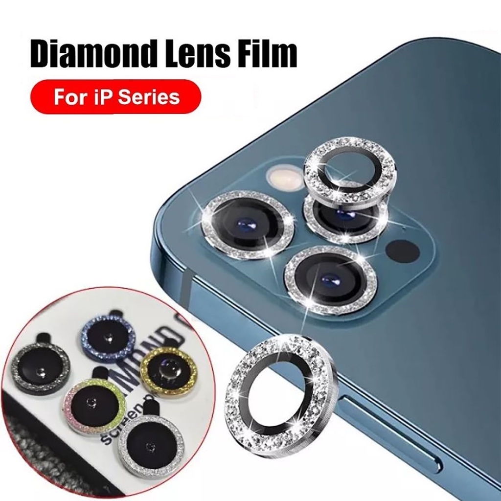 ตัวป้องกันเลนส์กล้องเพชรเข้ากันได้กับ for iPhone 11 14 15 Pro Max 12 13 Pro Max 14 15 Pro 15 Plus ฝาครอบกล้องกระจกนิรภัย