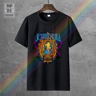 เสื้อยืดอินเทรนด์ผู้ชายอินเทรนด์ผู้หญิงJethro Tull Rock Band เสื้อยืดลําลอง ผ้าฝ้าย 100% แขนสั้น พิมพ์ลายวงร็อค สีดํา แฟ