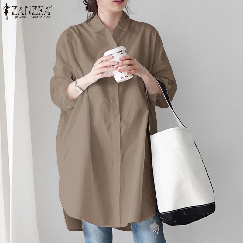 Zanzea เสื้อเชิ้ตแขนสามส่วน คอปกพับ สไตล์เกาหลี สําหรับผู้หญิง