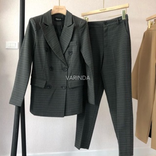 พร้อมส่ง📈  Blazer+กางเกง สก๊อตเทาดำ varinda 📉  C062