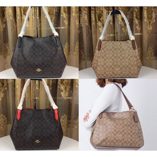 Coach F80298 Hallie กระเป๋าสะพายไหล่ Signature Canvas Women Shopping Handle Handbag