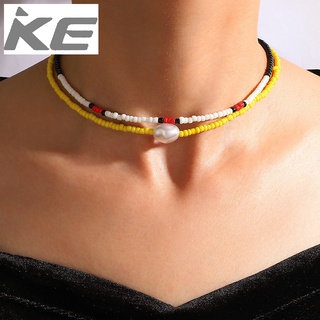 Black and White Red Contrast Necklace Yellow Rice Beads Acrylic Pearl Double Necklace for girl