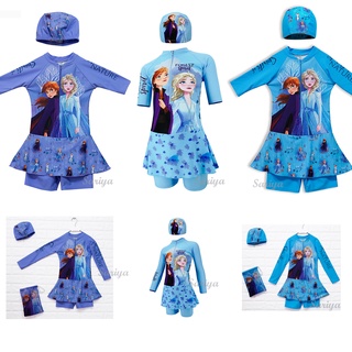 ชุดว่ายน้ำเด็ก โฟรเซ่น (4-10ขวบ) *ลิขสิทธิ์แท้* ผลิตไทย Frozen ลายเอลซ่า Elsa ดิสนีย์ แถมหมวกว่ายน้ำ และถุงใส่ชุด