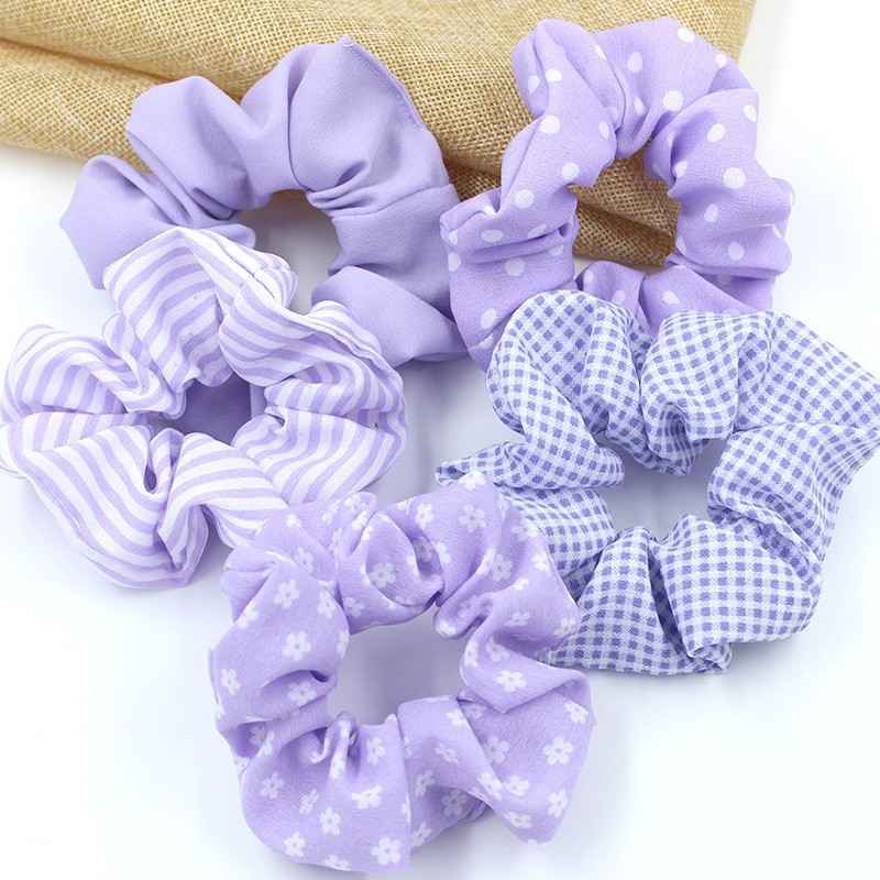 พร้อมส่ง  โดนัทรัดผมลายหัวใจ โดนัทรัดผมผ้าชีฟองสไตล์เกาหลี ยางรัดผมลายดอกเดซี่ โดนัทรัดผมโทนสีม่วง C