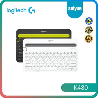 Logitech K480 คีย์บอร์ดบลูทูธไร้สาย หลายอุปกรณ์ พร้อมช่องใส่โทรศัพท์มือถือ สําหรับ Windows Mac OS iOS และ Android