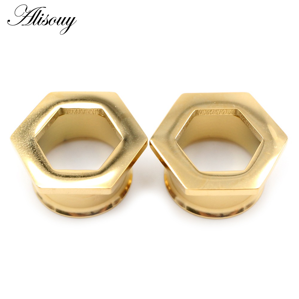 Alisouy 2 ชิ้น 6 มม. - 25 มม. สเตนเลส หกเหลี่ยม บาน อุโมงค์หู ปลั๊กขยาย เกจวัด ต่างหู เจาะร่างกาย เครื่องประดับ
