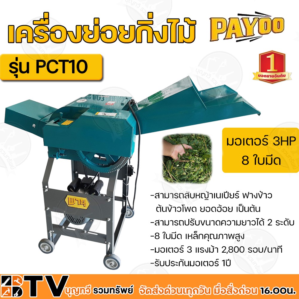 เครื่องย่อยกิ่งไม้ PAYOO รุ่น PCT10 มอเตอร์ไฟฟ้า 3แรง 220V 2850รอบ/นาที 8 ใบมีด เหล็กคุณภาพสูง สามาร