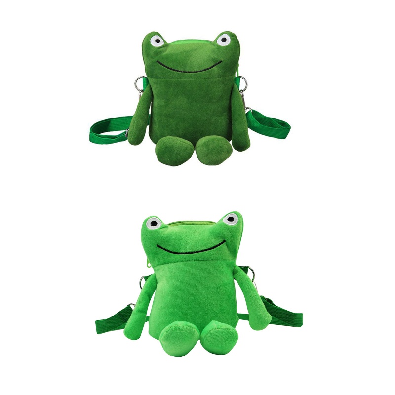 เวลา* Lovley Plush Green for Frog Shoulder Bag Cartoon Messenger Bag for Family Gather
