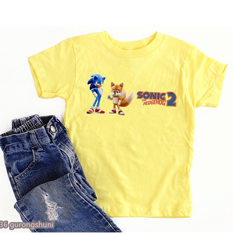 ใหม่ เสื้อยืด พิมพ์ลายการ์ตูนอนิเมะ Sonic the Hedgehog 2 แฟชั่นฤดูร้อน สําหรับเด็กผู้ชาย