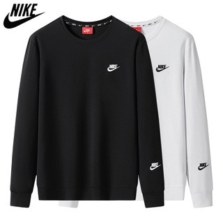 Nike ของแท้ 100% เสื้อกันหนาวลําลอง คอกลม ทรงหลวม สีพื้น สําหรับผู้ชาย และผู้หญิง