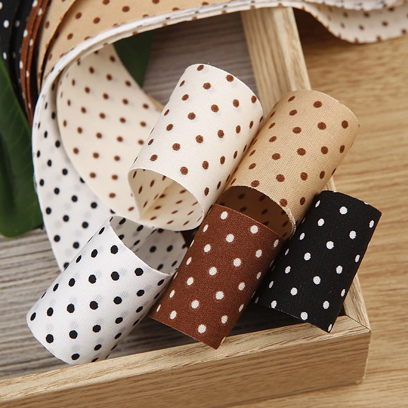 พร้อมส่ง ริบบิ้นผ้า ลายจุด ขนาด 2.5 และ 3.5 ซม.