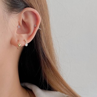 SissyJewelry // ต่างหูเงินแท้ Set ต่างหู Mellow heart (heart hoop stud/ball post) มี 3 สี silver / rosegold / gold