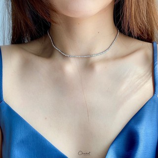 Single blink glitter 2 in 1 14k choker necklace. (สร้อยคอทรงติดคอ ใส่ได้ 2 แบบ งานชุบทองคำขาว เพชร CZ)