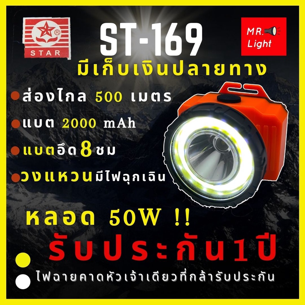 [สินค้าใหม่ รับประกัน 1 ปี] ST-169 ไฟฉายคาดหัว 50W 3โหมด วงแหวนไฟฉุกเฉินกระพริบลุยฝนได้ส่องไกล500เมตร