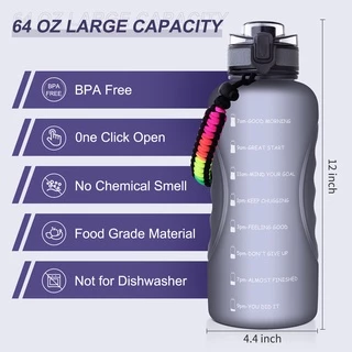 Gemful ขวดน้ําขนาดใหญ่ 2 ลิตร พร้อมหลอดดูด กันลื่น ไร้ BPA 64 ออนซ์ สําหรับฟิตเนส ยิม และกีฬากลางแจ้ง