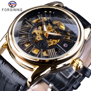 Forsining Official Exclusive Sale Fashion Design Leather Belt Roman Modern Design Mens Automatic Skeleton Watch Top Bran