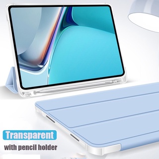 Oppo Pad Air 10.36 นิ้ว 2022 ตื่นอัตโนมัติ / หลับ โปร่งใส นุ่ม TPU ด้านหลัง หนัง PU พร้อมที่ใส่ดินสอ เคส