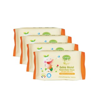 Enfant (อองฟองต์) Extra Organic Plus Moist Face &amp; Body Wipes ผ้าเช็ดทำความสะอาดแบบเปียก สูตรผสม ORGANIC JOJOBA OIL)