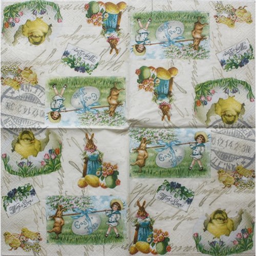 Pladao Napkin ภาพเทศกาล อีสเตอร์ Easter Joy กระดาษ แนพกิ้น สำหรับงานศิลปะ เดคูพาจ decoupage ขนาด L 33x33