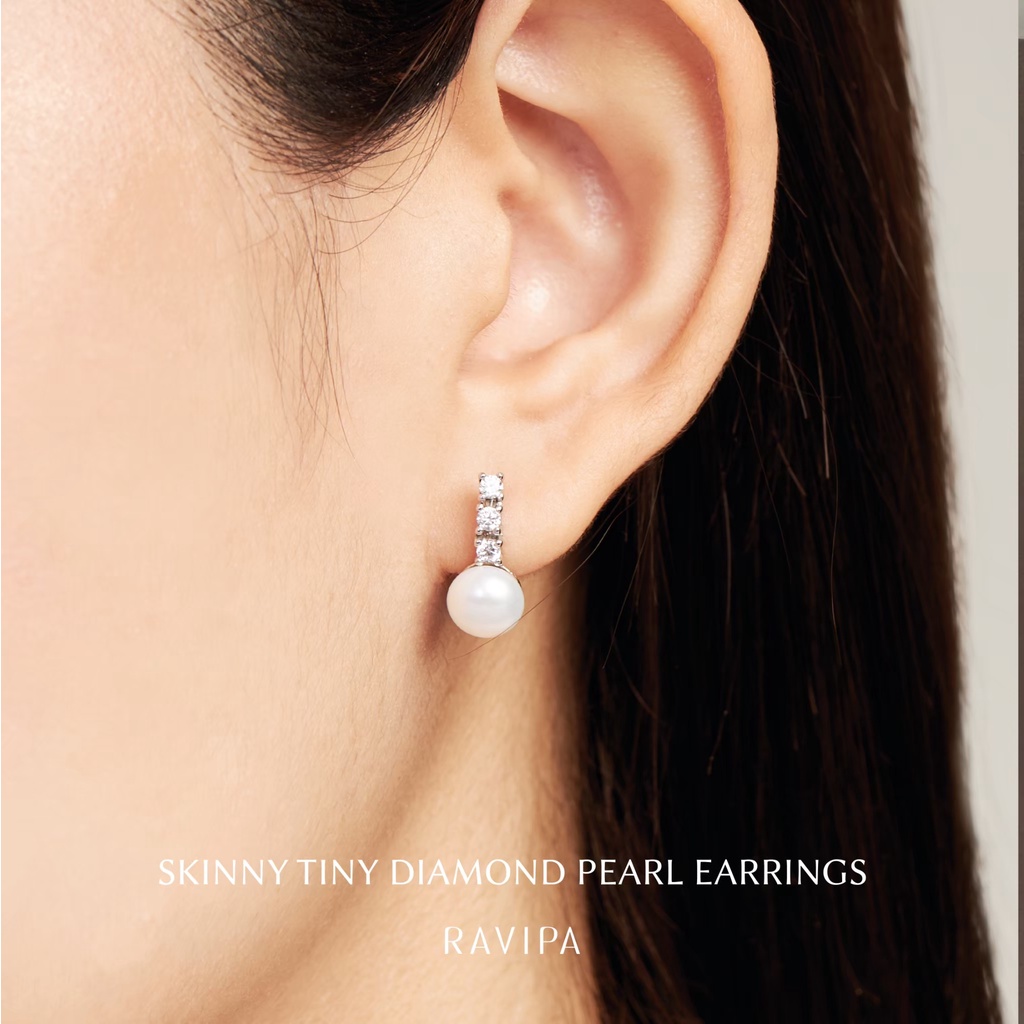 Ravipa | Skinny Tiny Pearl Earring - ต่างหูมุกน้ำจืดแท้