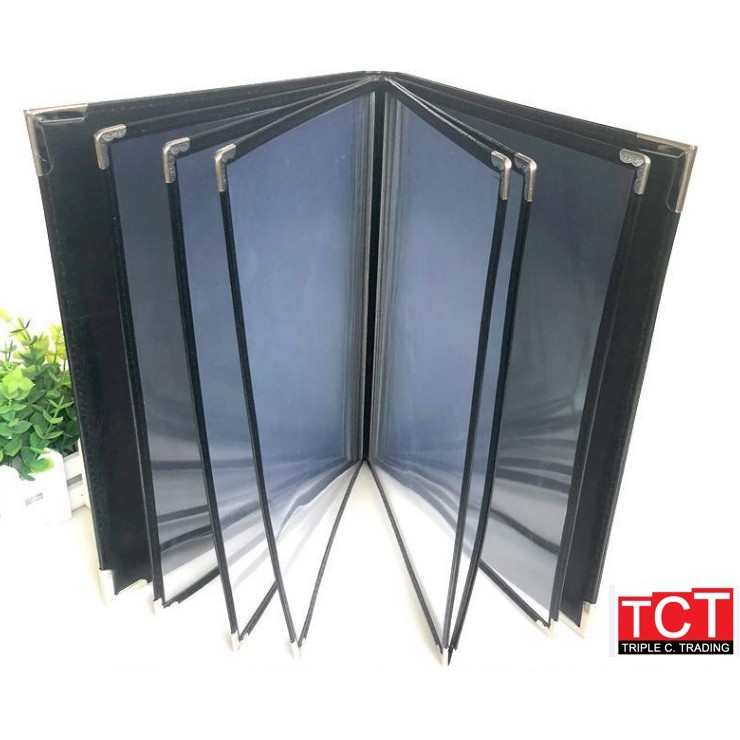 แฟ้มเมนูอาหาร ปกหนังเที่ยมอย่างดี 6แผ่น 12หน้า ขนาด A4 สีดำ Menu folder