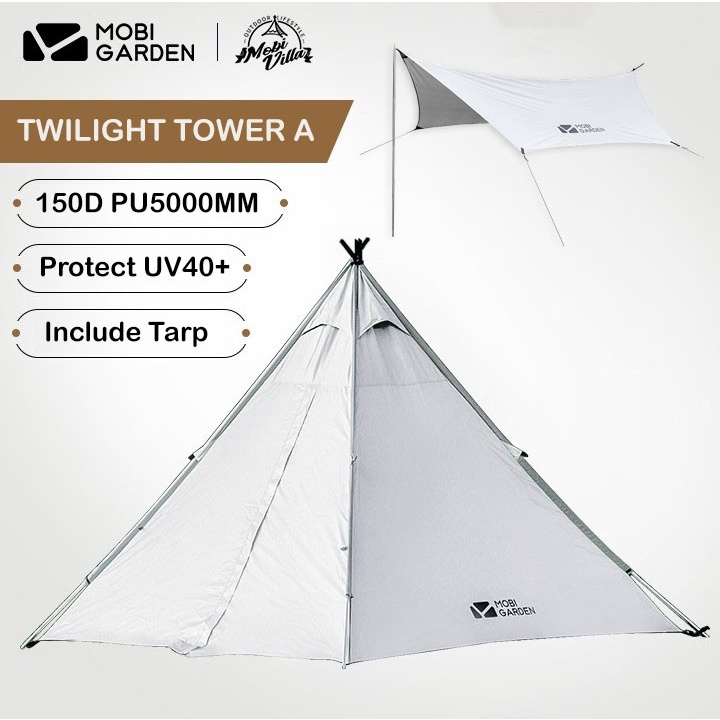 Mobi Garden Tent Twilight Tower A + Tarp เต็นท์กระโจม 150D กันน้ำ PU5000 MM นอนได้ 2-3 คน (จัดส่งไวจ