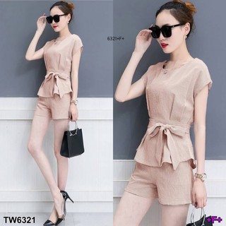 PP6321 set เสื้อแขนสั้น+กางเกง+สายผูกเอว