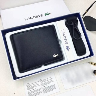 กิ๊ฟเซตสุดคุ้ม! ซื้อ1ได้ถึง2! Lacoste Wallet With Keychain Gift Box Set กระเป๋าสตางค์ใบสั้นวัสดุหนังนิ่ม