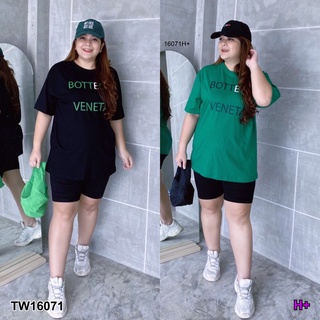 TwinsShopVip💗พร้อมส่ง TW16071 Set #Bigsize เสื้อคอกลมแขนสั้น+เลกกิ้งขาสั้น Short-sleeved round neck top + shor