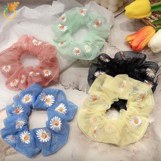 【COD Tangding】Fantasy Net Daisy Embroidery Hair Ring Large Intestine Brandy Hair Rope Hairties Accessory New Fashion