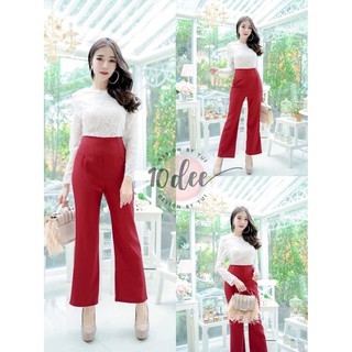 hbstation.shop เสื้อผ้าผู้หญิง จั๊มสูทลูกไม้ยาว สีแดง พร้อมส่ง