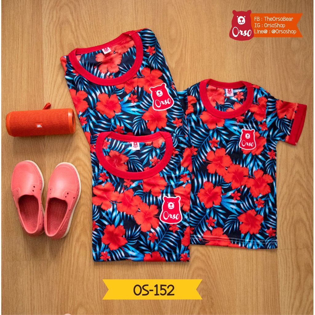 เสื้อครอบครัว ลายดอก ชบาสีแดง OS-152