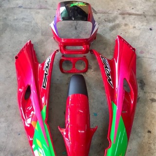 ชุดสีแด้สตัวเก่าแดงล้วน5ชิ้น”ติดลายชมพูเขียว”(ชุดแดร้ก)(เปลือก เฟรมชุดสี Dash)