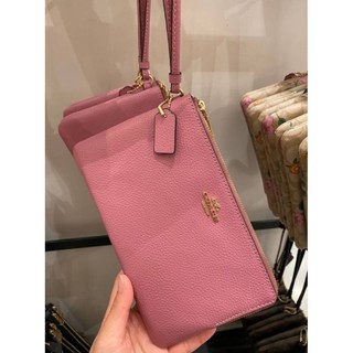 📌พร้อมส่ง📌 Coach double zip wallet หนังแท้ทั้งใบ สีชมพู