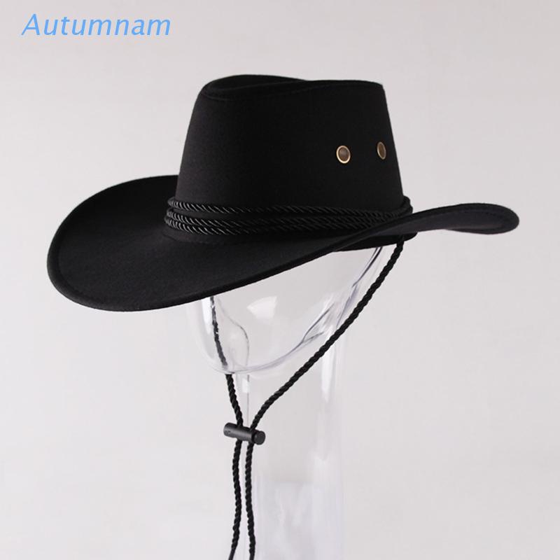 Hiphop Jazz Hat Wide Brim Retro Western Cowboy Hat for w/ Rope All-match for Hip