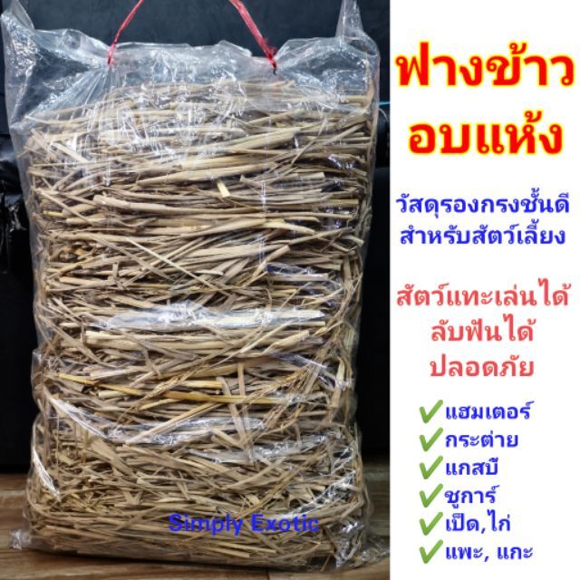 ฟางข้าวอบแห้ง ใช้รองพื้นกรงสัตว์ ให้สัตว์แทะเล่นลับฟัน ใช้ปูพื้นกรงสำหรับสัตว์เลี้ยง (1กิโล)