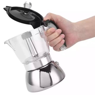 มอคค่าพอท Mokapot 4ถ้วย200ML สแตนเลสสตีลกาแฟหม้อเตา Moka เครื่องชงกาแฟที่ใช้ในครัวเรือนอุปกรณ์ห้องครัว