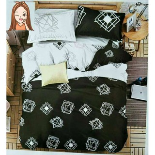 Sweet Kip Bedding ผ้าปูที่นอนขนาด 3.5ฟุต, 5ฟุต, 6ฟุต พร้อมผ้านวมขนาด 180 x 220 เซ็นติเมตร รวม 6 ชิ้น ลายเพชรสีขาวดำ