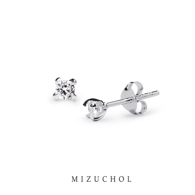 Mizuchol ต่างหูเงินแท้ ประดับเพชร  crystal  (Diamond Earrings) 3mm ราคา ถูกที่สุด ดีลบีเคเค
