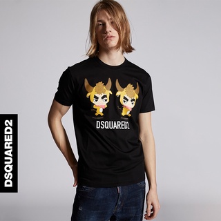 Dsquared2/d2 เสื้อคอกลม แขนสั้น ผ้าฝ้าย พิมพ์ลาย ทรงหลวม แฟชั่น