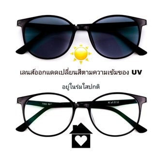 แว่นสายตาสั้น/ยาว/ปกติ ออกแดดเปลี่ยนสีเทาดำตามความเข้มของ UV