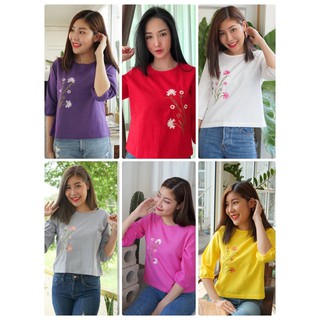 เสื้อผ้าฝ้าย ลายดอก งานปัก