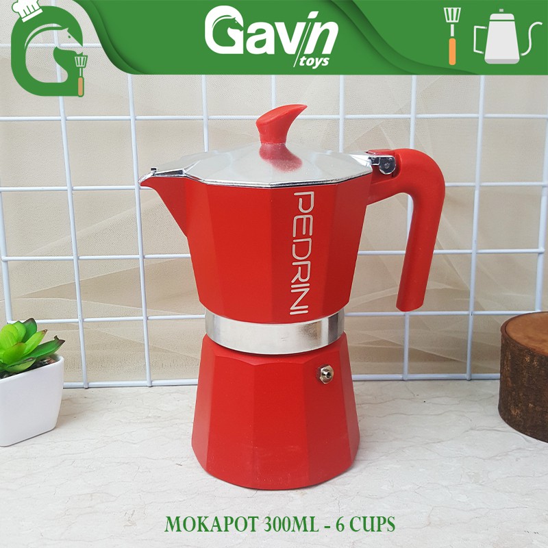 Mokapot 6 Cup 300ml Pedrini Espresso Maker 300 ml อิตาลี Moka Pot สีแดง