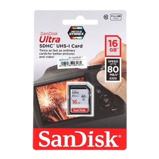 SD Card 16GB Class10 Sandisk Ultra ( 80MB/s.)