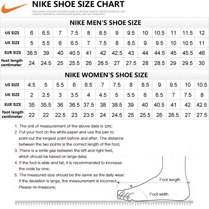 size chart nike air force