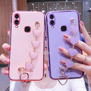 เคสโทรศัพท์มือถือนิ่ม ลายหัวใจ พร้อมสายโซ่คล้องมือ หรูหรา สําหรับ Vivo 1726 1804 1806 1727 1725 1814 1820 1811 1816 1817 1810 1807 1723 1713 1724 1808 1812 1803