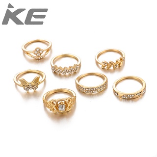 Jewelry Diamond Leaf Butterfly Ring Set Vintage Rhinestone Leaf Flower Ring Seven-piece Set fo