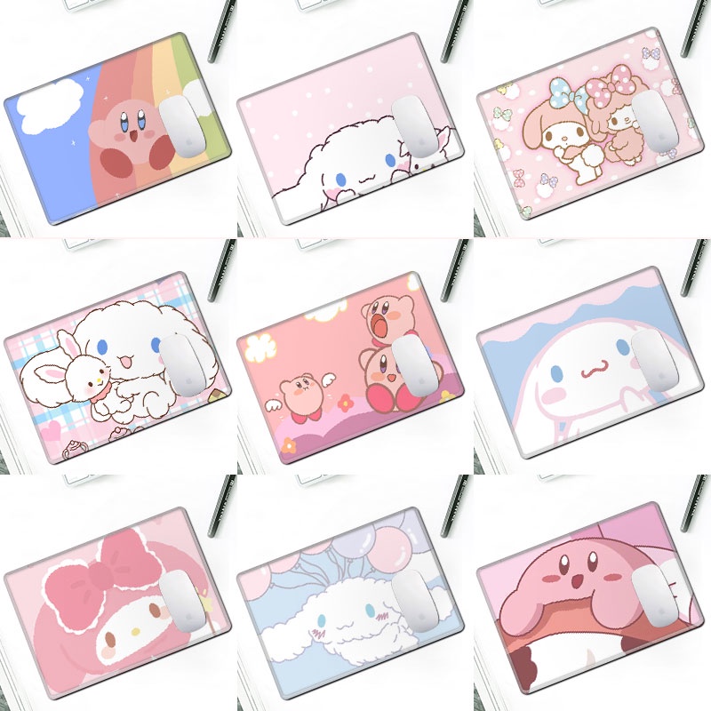DIY Laurel Dog, Star Kirby แผ่นรองเมาส์กระเป๋าคอมพิวเตอร์ 37x25 ซม. ยางกันลื่นลายการ์ตูนสีชมพู สําหรับโต๊ะสํานักงาน ทําความสะอาดง่าย