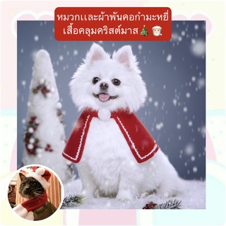 PP-273 หมวกเเละผ้าพันคอกำมะหยี่ เสื้อคลุมคริสต์มาส เครื่องแต่งกายchristmas ชุดสัตว์เลี้ยง ราคาถูก พร้อมส่ง🎅🏻🤟🏻